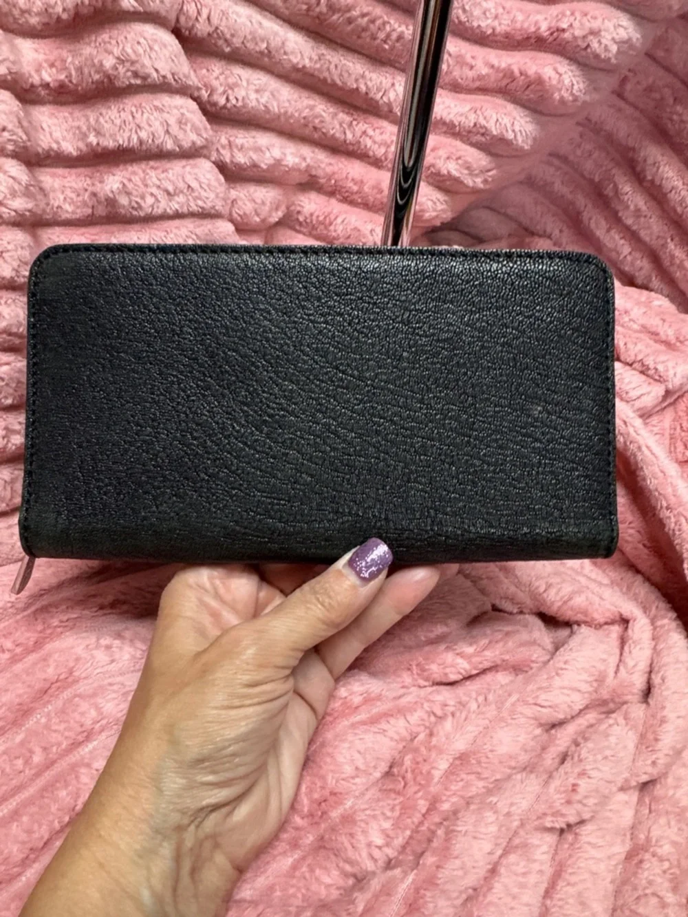 Michael Kors Black Leather Zip Wallet with Silver‎ MK Charm